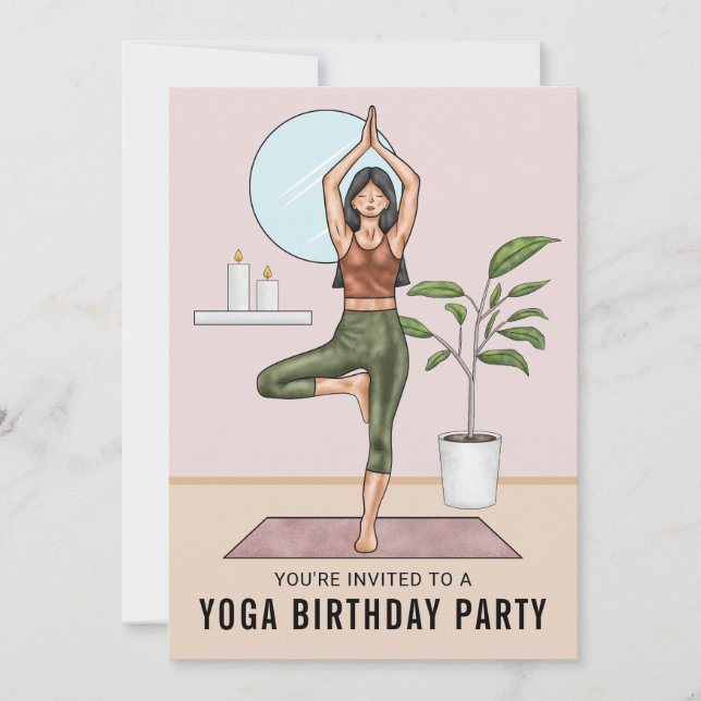 Invitación Mujer de ejercicio de postura de árbol cumpleaños  (Anverso)