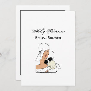 Invitación Mujer de estilo Art Déco con flores de época con G