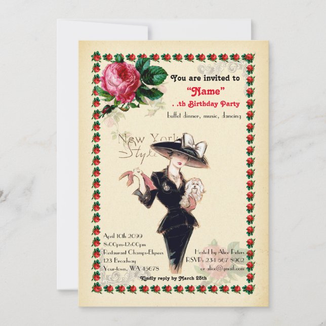 Invitación Mujer de fiesta de cumpleaños Cualquier edad, esti (Anverso)