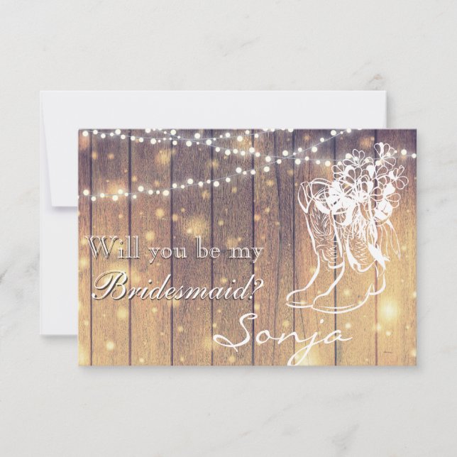 Invitación Mujer de honor - Bostolas de vaquero, madera con l (Anverso)