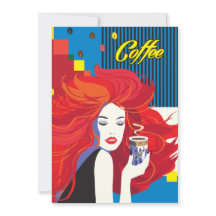 "Mujer de Moda Hermosa con Taza de Café" Arte Pop