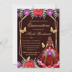 Invitación Mujer de pelo rojo en vestido floral mexicano Quin