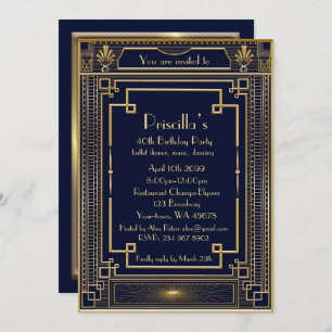 Invitación Mujer del partido de cumpleaños, estilo Gatsby de