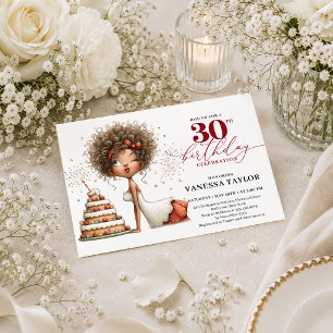 Invitación Mujer Divertida Cumpleaños 30 Script Marsala Rojo