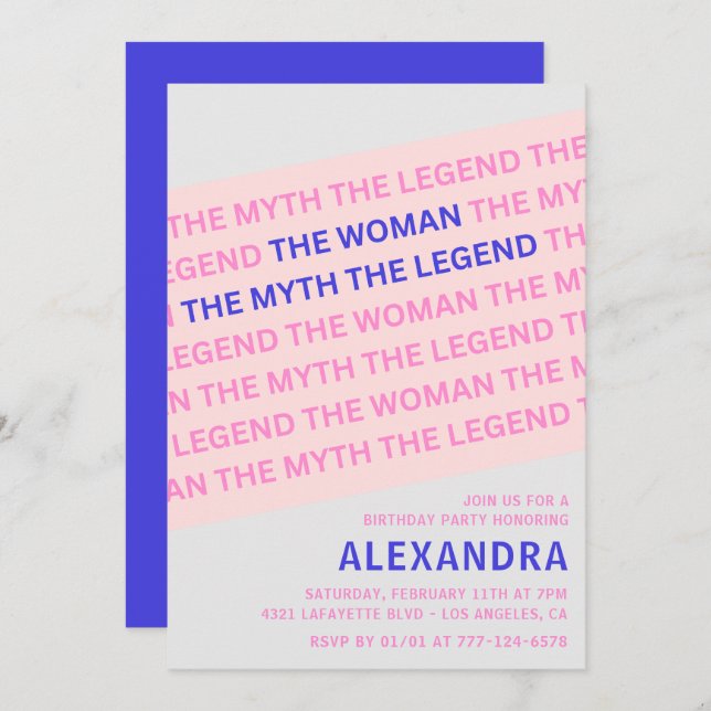 Invitación Mujer divertida leyenda del mito rosa 84 cumpleaño (Anverso / Reverso)