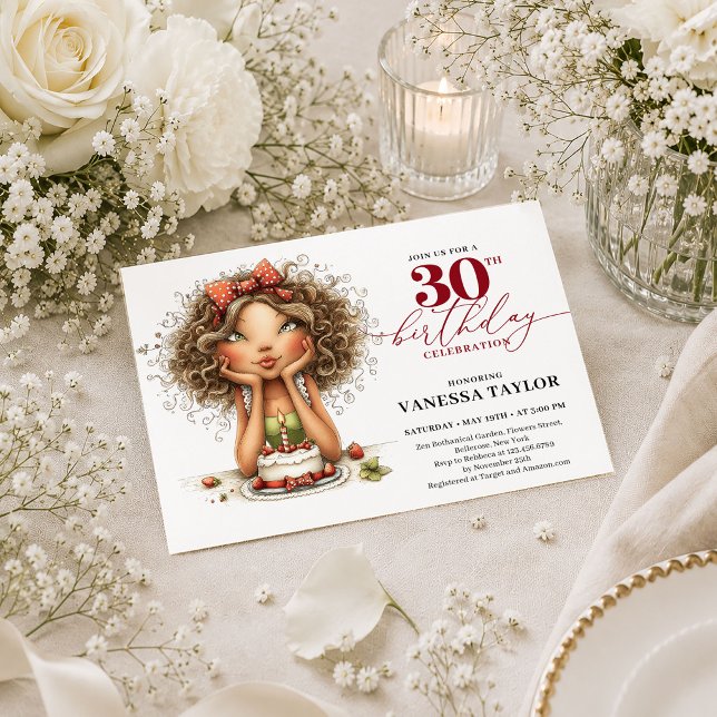 Invitación Mujer Divertida Moderna Cumpleaños 30 Script Rojo  (Modern Funny Woman 30th Birthday Deep Red Script Invite

)