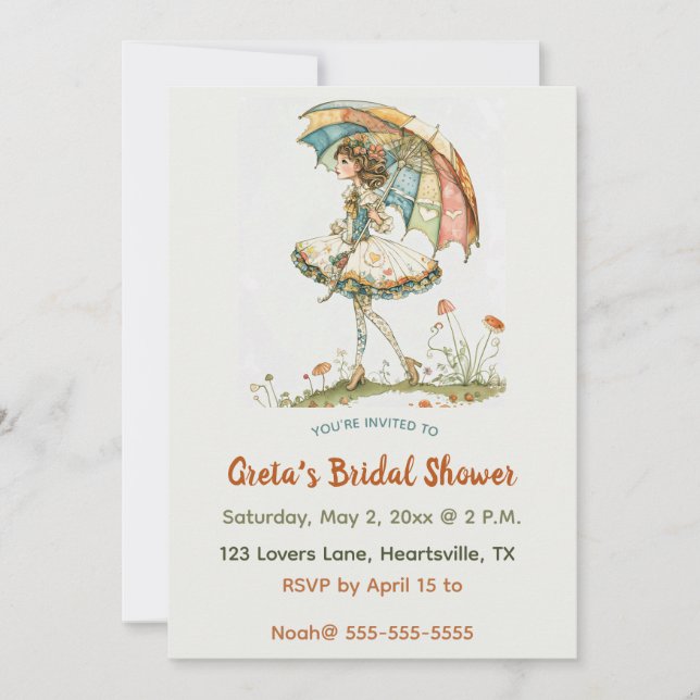 Invitación Mujer Editable Con Ducha Británica De Paraguas (Anverso)