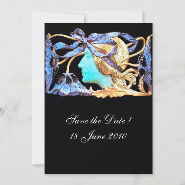 INVITACIÓN MUJER ELEGANTE BELLEZA JOYA /SEÑORA, LAZO AZUL, FL (Anverso)