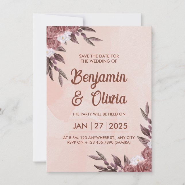 Invitación Mujer elegante con arte acuático Peonies (Anverso)