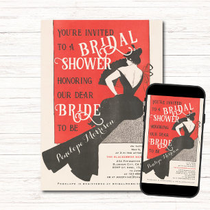 Invitación Mujer elegante con ducha de novia fanática