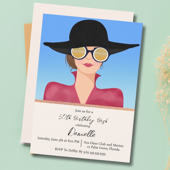 Invitación Mujer elegante con gafas de cumpleaños (Subido por el creador)