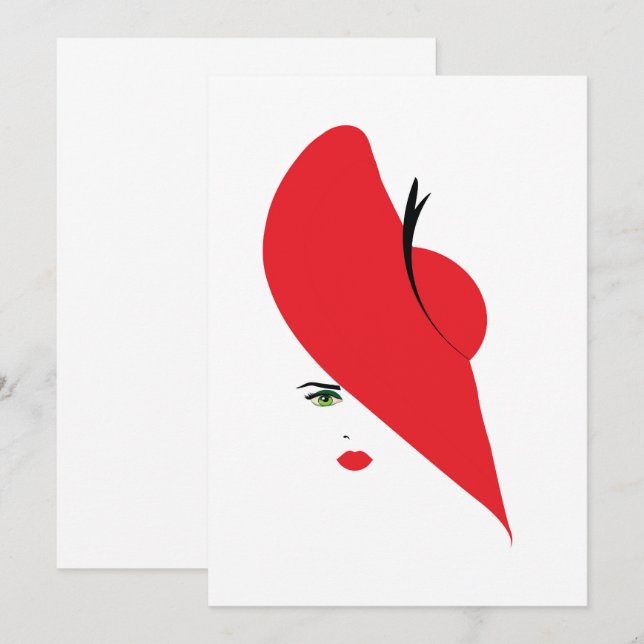 Invitación mujer elegante con gorra rojo (Anverso / Reverso)