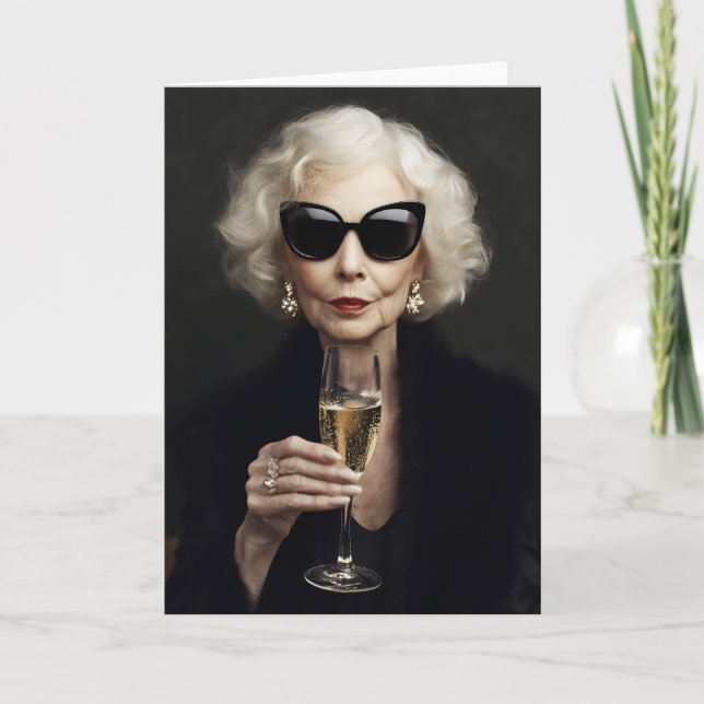 Invitación Mujer elegante de edad avanzada con champán (Anverso)