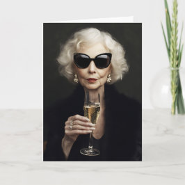 Invitación Mujer elegante de edad avanzada con champán