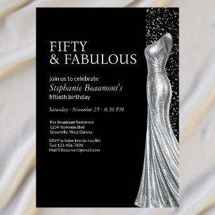 Invitación Mujer Elegante Fabuloso Vestido de Plata Cumpleaño