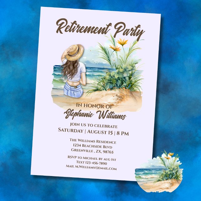 Invitación Mujer elegante tema de playa de retiro femenino (Subido por el creador)