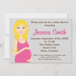 Invitación Mujer Embarazada Rubia En Baby Shower Vestido De R