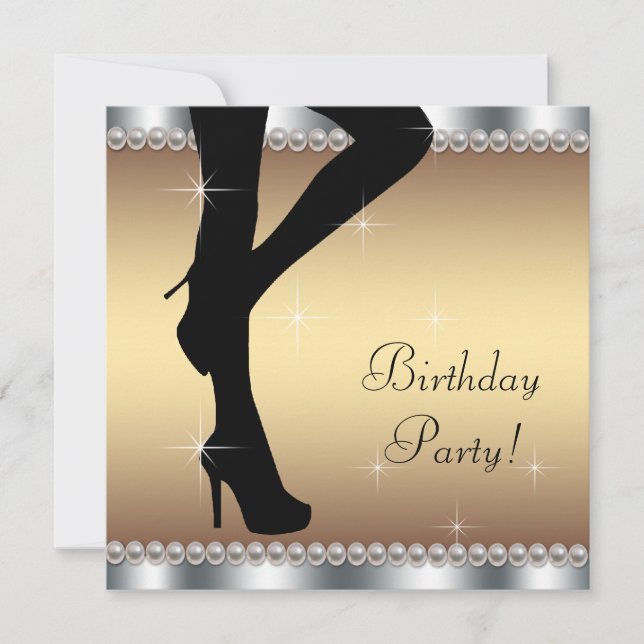 Invitación Mujer entrando en la fiesta de cumpleaños (Anverso)