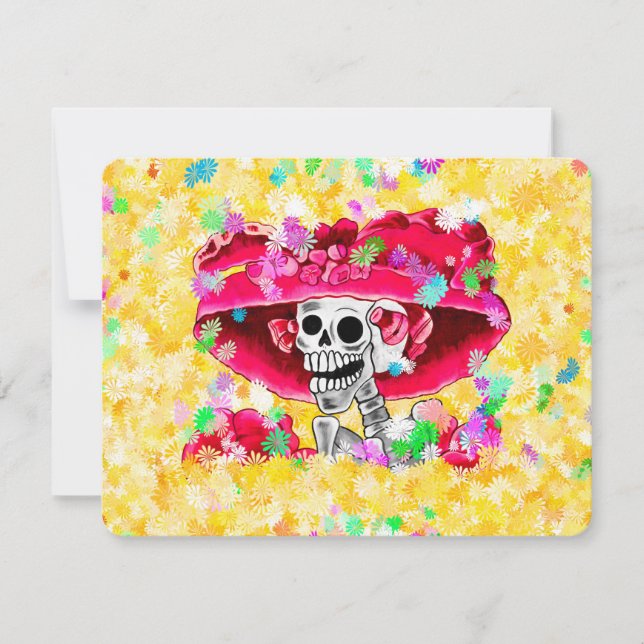 Invitación Mujer Esqueleto Sonriente Día de los Muertos (Anverso)