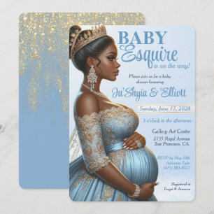 Invitación Mujer Étnica Elegante Ducha de Bebé Real Azul y Do