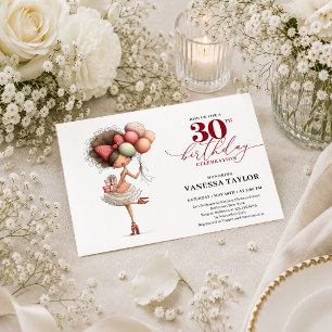 Invitación Mujer extravagante cumpleaños 30 Script Rojo Profu
