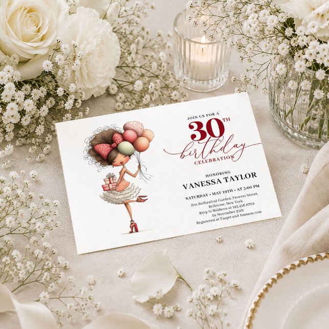 Invitación Mujer extravagante cumpleaños 30 Script Rojo Profu (Trendy Quirky Woman 30th Birthday Deep Red Script Invite

)