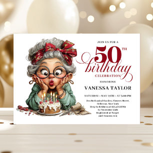 Invitación Mujer extravagante y divertida Cumpleaños 50 Humor