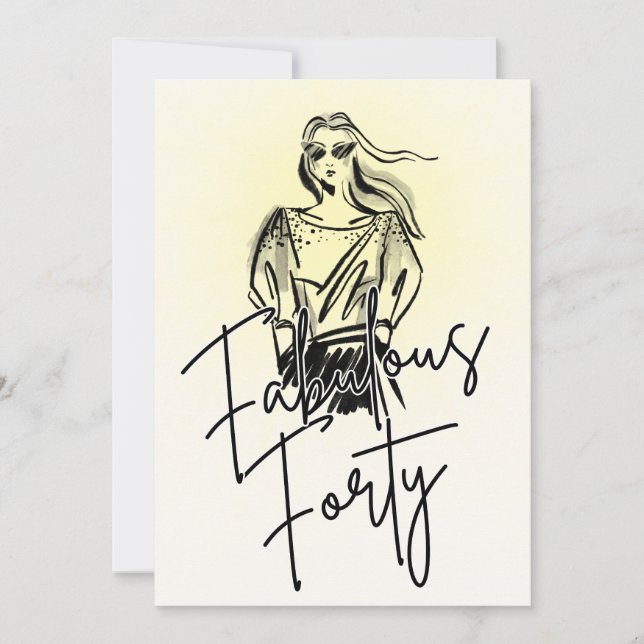 Invitación Mujer Fabulosa Cuarenta Boceto Blanco Cumpleaños 4 (Anverso)
