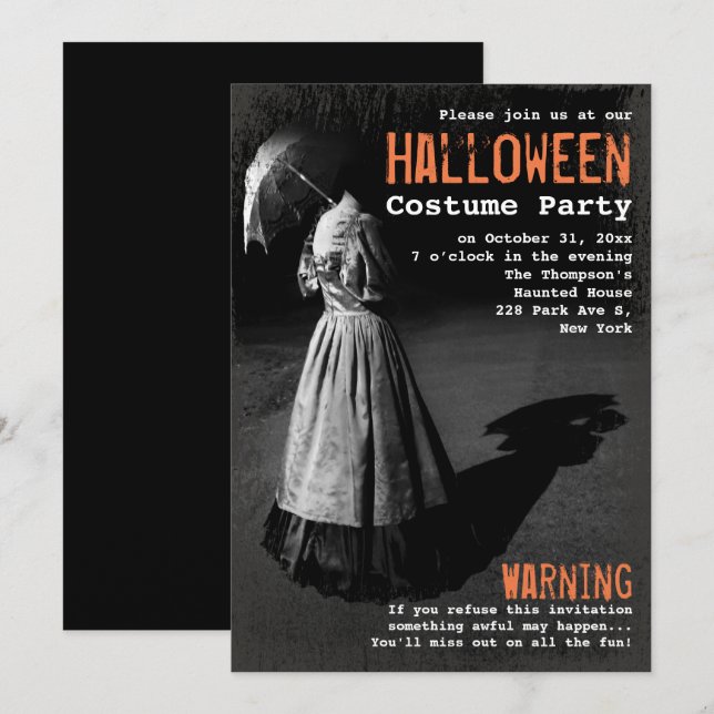 Invitación Mujer fantasmal sin cabeza Fiesta Halloween Única (Anverso / Reverso)