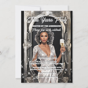 Invitación Mujer gay soltero fiesta Año Nuevo purpurina glam