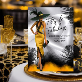 Invitación Mujer Glamour de Cumpleaños Fabuloso Plumas Negras