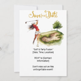 Invitación Mujer golfista de golf está jugando al golf en el 