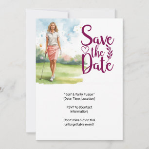 Invitación Mujer golfista de golf está jugando golf en el gre
