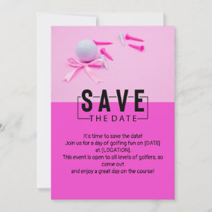 Invitación Mujer golfista de golf salva la fecha tema rosa