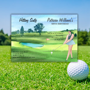 Invitación Mujer golfista golpeando cumpleaños 60