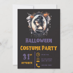 Invitación Mujer Gótica Espejo Victoriano Negro Halloween