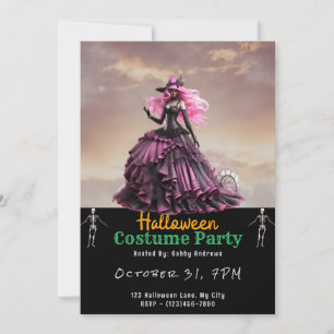 Invitación Mujer Gótica Rosa y Negra Halloween Negro
