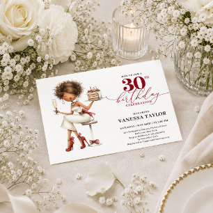 Invitación Mujer Humor Actual Cumpleaños 30 Script Burgundy I