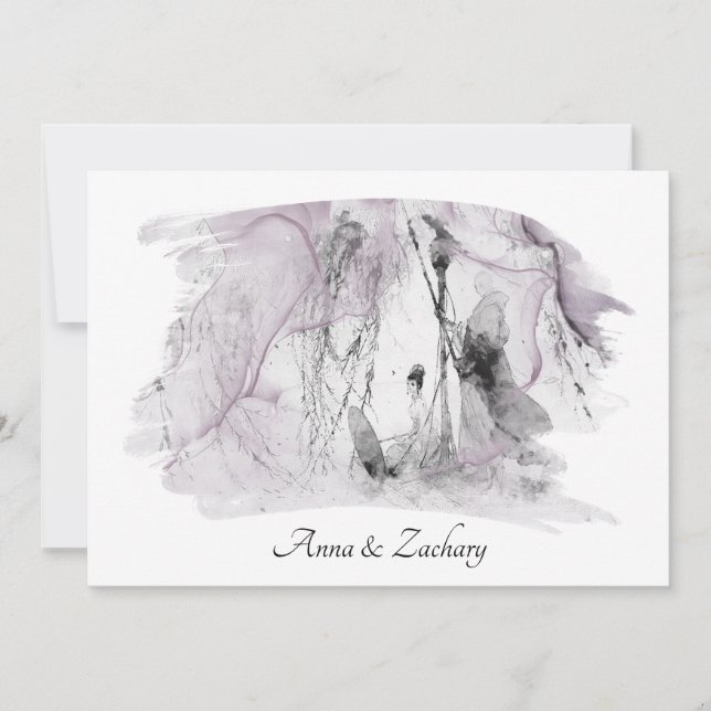 Invitación *~* Mujer japonesa de arte RSVP QR AR27 Boda (Anverso)