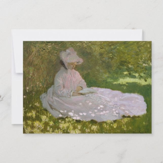 Invitación Mujer leyendo el Monet de Springtime (Anverso)