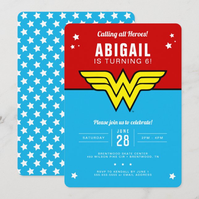 Invitación Mujer Maravilla - Cumpleaños de las estrellas del  (Anverso / Reverso)