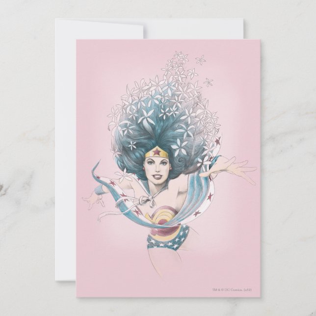 Invitación Mujer Maravilla y flores (Anverso)