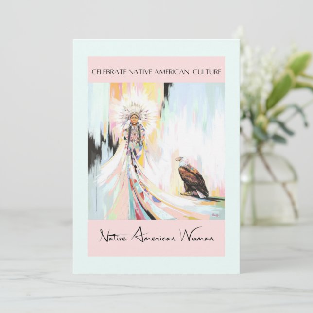 Invitación Mujer Nativa Estadounidense Y Águila (Anverso de pie)