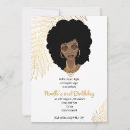 Invitación Mujer negra con sombras, oro tropical 21 cumpleaño