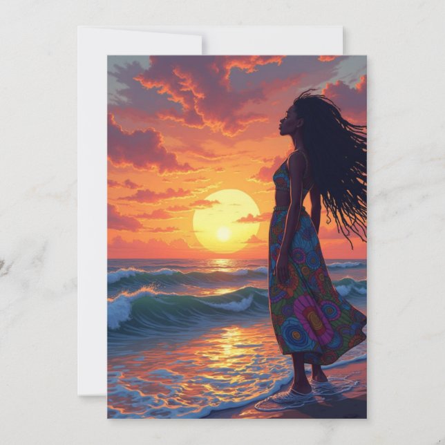 Invitación Mujer negra en la playa (Anverso)