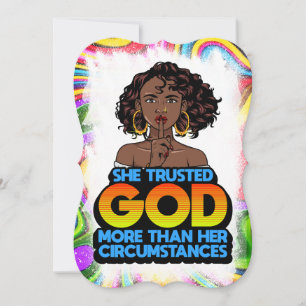 Invitación Mujer negra en la que confiaba más en Dios que en 