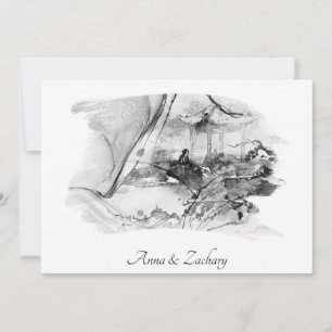 Invitación *~* Mujer Pagoda Japón    RSVPQR AR27 Boda