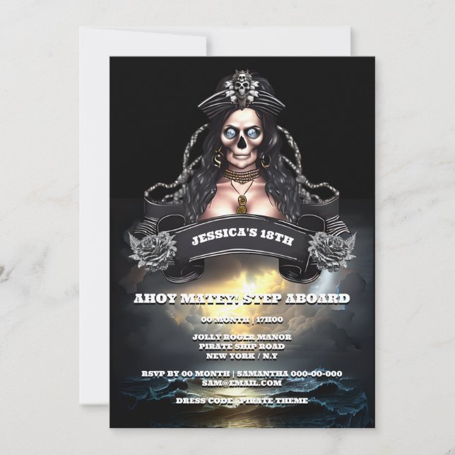 Invitación Mujer pirata tormentosa fiesta de cumpleaños del o (Anverso)