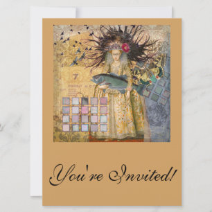 Invitación Mujer Piscis Vintage Gótico Clásico