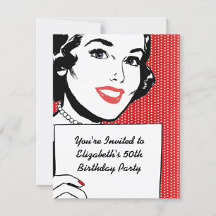 Invitación Mujer retro con cumpleaños de Rótulo